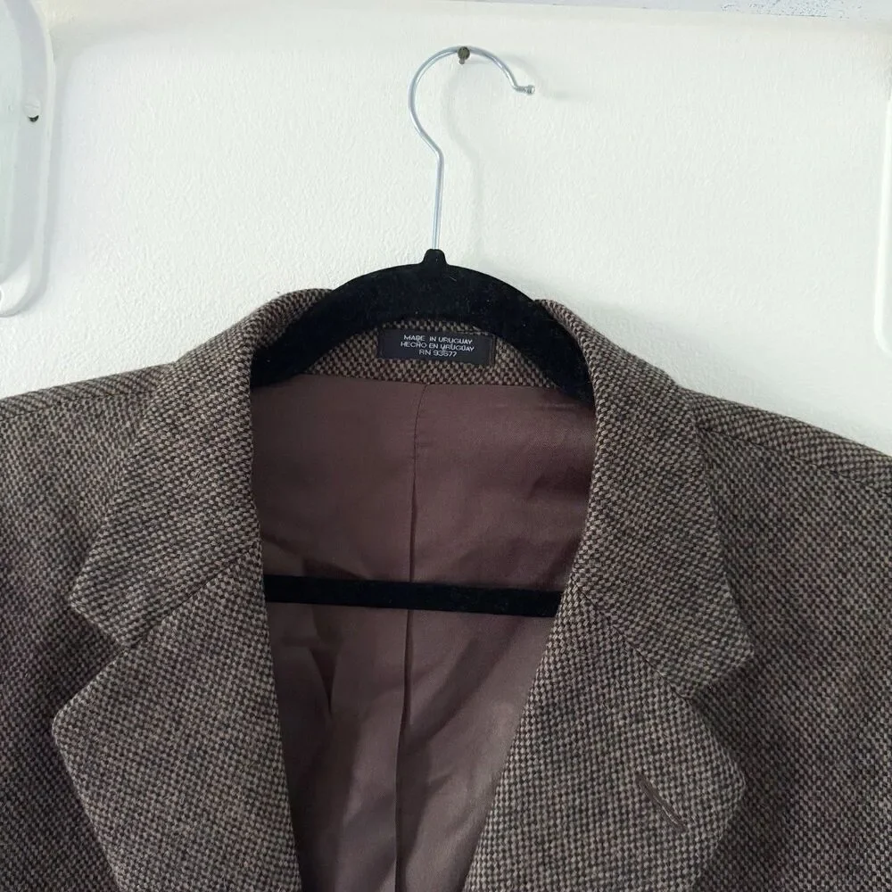 Stafford Mens 42L Wool Lambswool Blazer Sport Coat Tweed 2 Button Front Brown